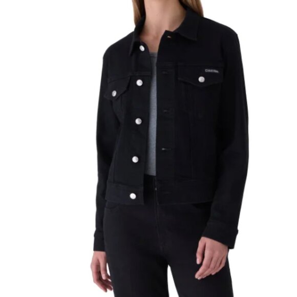 Calvin Klein Women's Classic Trucker Denim Jacket Black Size XL - Picture 1 of 7